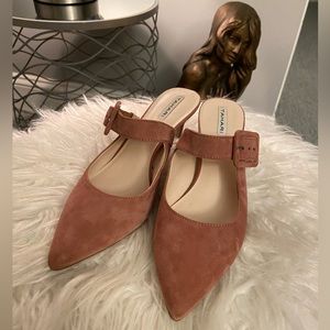 Tahari Heeled Mules in Blush Suede